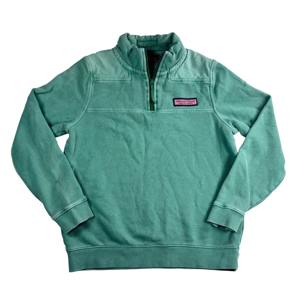 Vineyard Vines Boys Quarter Zip Shep Shirt Pullover Cotton Preppy M 12 14 Green